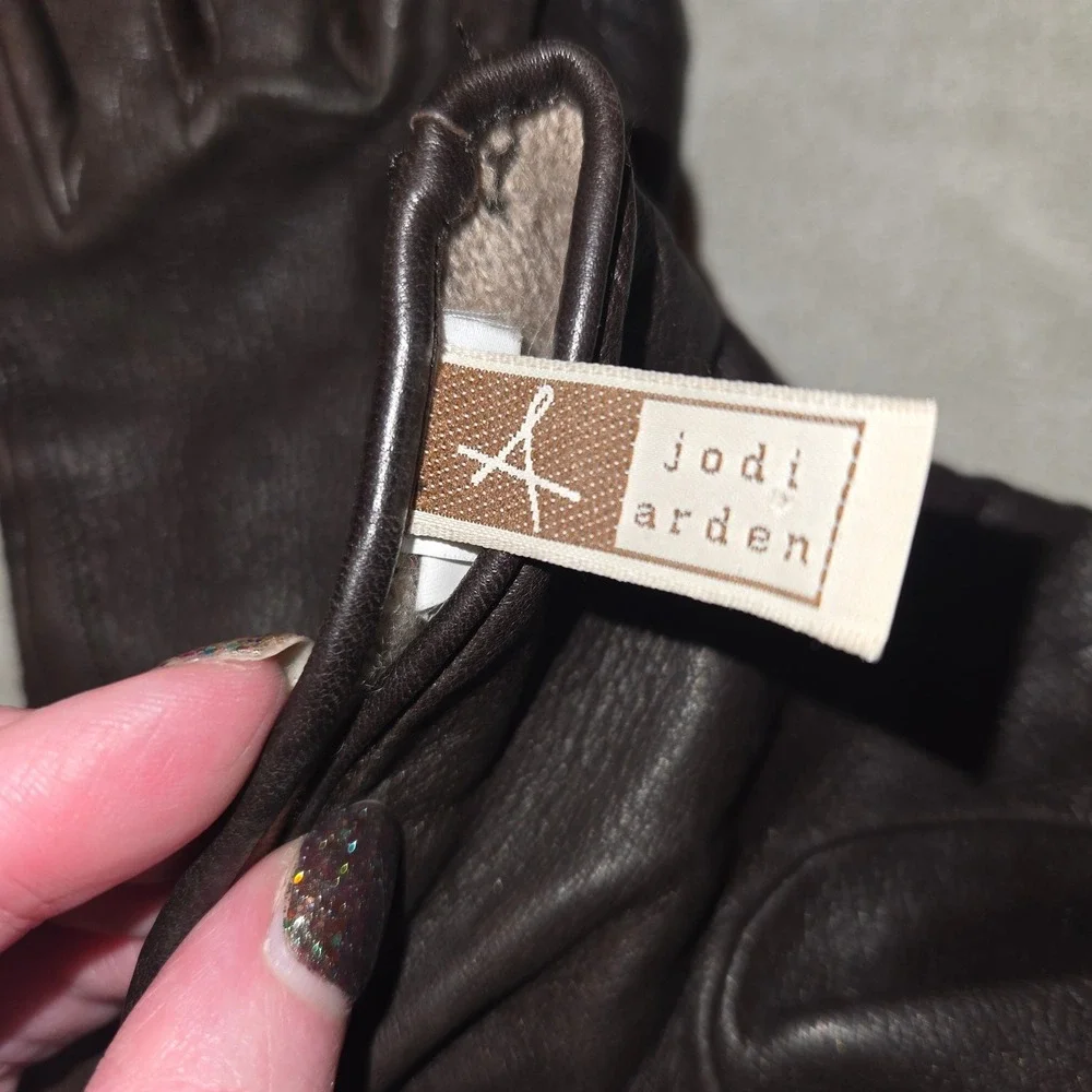 Brown Leather & Cashmere Gloves Size 7 Jodi Arden Made in France‎ Classic Luxury